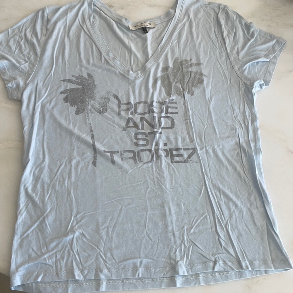 Halston Heritage Women’s Graphic V-Neck S/S Tee-Size Large